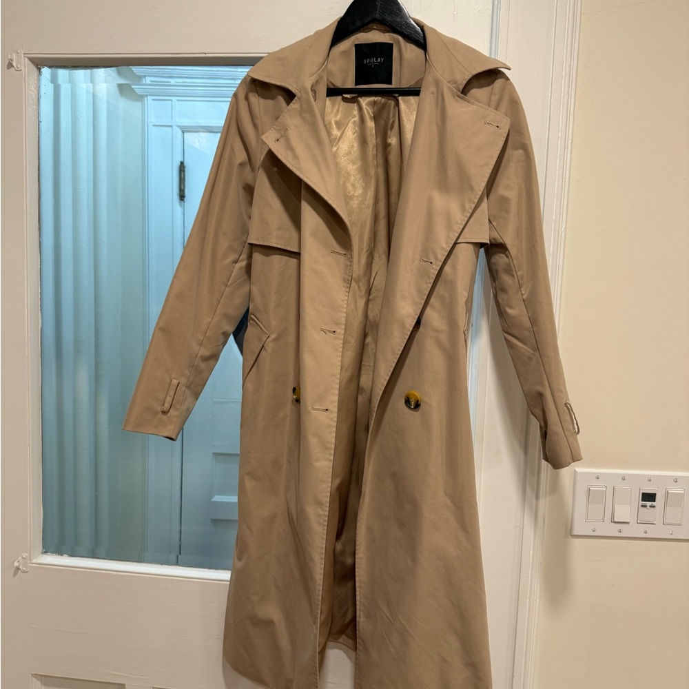 Orolay Women's 3/4 Length Double Breasted Trench Coat Lapel Jacket with Belt
